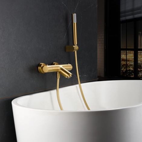 Imex -  Grifo Ducha y Bañera Termostatico Oro Serie  Génova