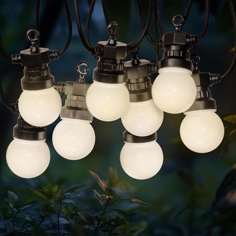 Guirlande lumineuse multicolore de 5 m – 24 V, 5 m, 10 lumières [fil de 4 mm de diamètre, transformateur non inclus] – Boîtier blanc G50, blanc chaud [Classe énergétique D] (1/5)