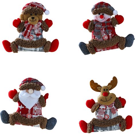 (4-teilig) Weihnachtsdekorationen, Figuren von altem Mann und Rentieren, Hängeschmuck, Dekorationen für Weihnachtsbaum, Fenster und Türen. (1/2)