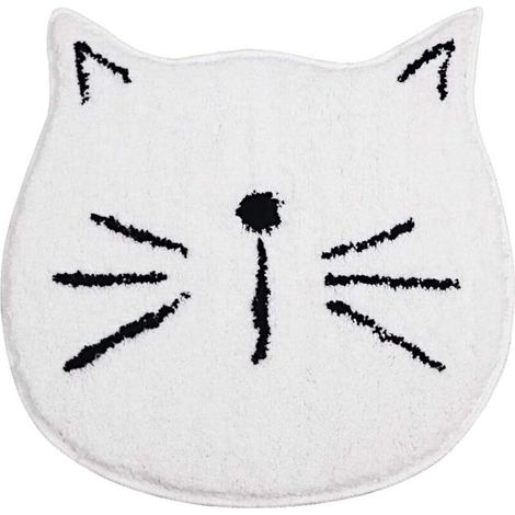 Weiße Badematte mit Katzenmuster, saugfähig, rutschfest und weich, ideal für den Wohnzimmereingang. (1/5)