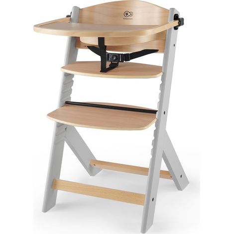 Chaise Haute Bébé, 3 en 1, en Bois Naturel, Chaise d'alimentation, Évolutive, Réglable, Avec Plateau, Très Solide, Design Universel, Avec Accessoires, Gris (1/5)