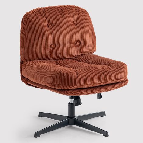 Meuble Cosy Fauteuil Salon Chaise de Coiffeuse Fonction d'inclinaison Pivotant sur 360° pour Chambre Bureau Jambes Croisées avec Assise Épais Dossier sans Accoudoirs roulettes en Velours Côtelé Rouge (1/5)