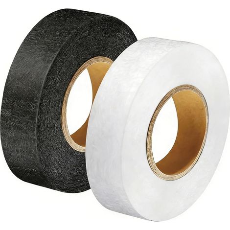 Set mit 2 aufbügelbaren Saumbändern, 20 mm x 64 m, aufbügelbares Textilklebeband für Gardinen, Nähen, Personalisieren und DIY-Projekte, Schwarz + Weiß (1/5)