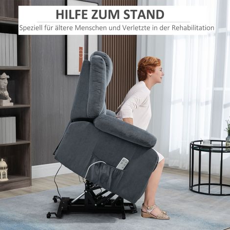 Fauteuil releveur relax avec fonction inclinable, télécommande, aspect velours, gris, 92 x 93 x 105 cm (1/5)