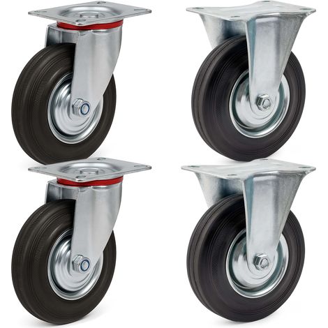 Wiltec Transportrollen Set 75mm 2x Lenkrolle ungebremst und 2x Bockrolle, mit Anbauplatte, 50kg pro Rad (1/5)