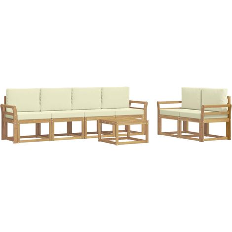 Conjunto de sofás de exterior 7 uds. 6 plaza Blanco y Crema vidaXL (1/5)
