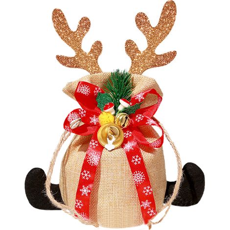 Sac à pommes de Noël, sac cadeau pour la veille de Noël, sac cadeau pour enfants - clochette en bois de renne, couleur kaki (1/2)