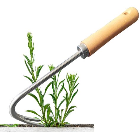Extracteur de racines manuel en inox, outil de jardinage à manche bois pour désherbage et plantation (1/5)