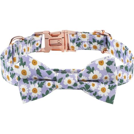 Collier Pour Chien Avec Nœud Papillon - Coton Floral Imprimé Marguerite - Boucle Métallique Robuste - Réglable Pour Chiens Petits À Grands - 1 Pièce (1/5)