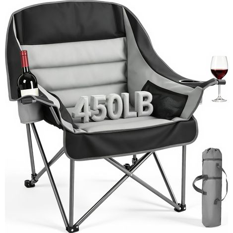Chaise de Camping Pliante et Portable, Fauteuil Pliable Camping Charge Maximale 204 kg, pour Pique-nique Randonnée Pêche en Plein Air, avec Porte-gobelet, Porte-verre à Vin et Sac de Transport (1/5)