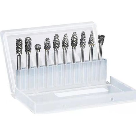 Set de fraises rotatives en carbure, 10 pièces double coupe pour perceuse, accessoires Dremel, queue de 3 mm (1/8 pouce), bricolage, sculpture sur bois, perçage, gravure, polissage des métaux (1/5)