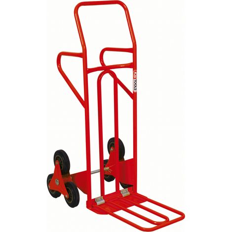 Ks Tools – Diable spécial escalier 250 kg – Construction en acier soudé – Bavette rabattable – Roues pleines pour marches – Hauteur 1285 mm