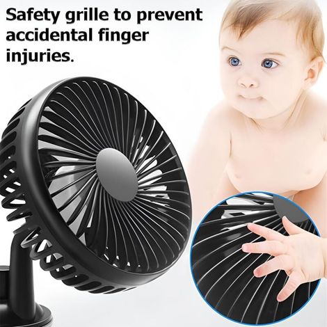 Autoventilator, 3 Geschwindigkeitsstufen, 360° verstellbare Drehung, leiser tragbarer Ventilator, für Sommerautos und SUVs (Saugfüße) (1/4)