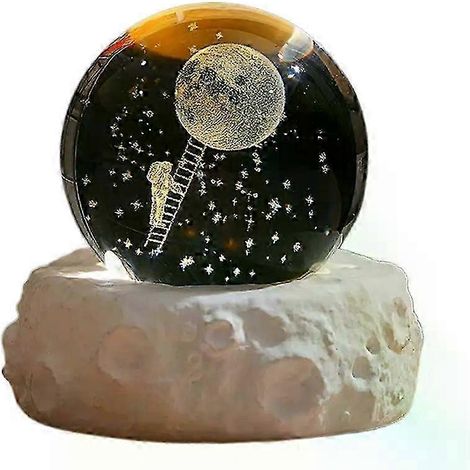 Veilleuse boule de cristal gravée au laser, cadeau d'anniversaire, socle en bois, décoration de bureau avec sphère en verre et port USB (1/4)