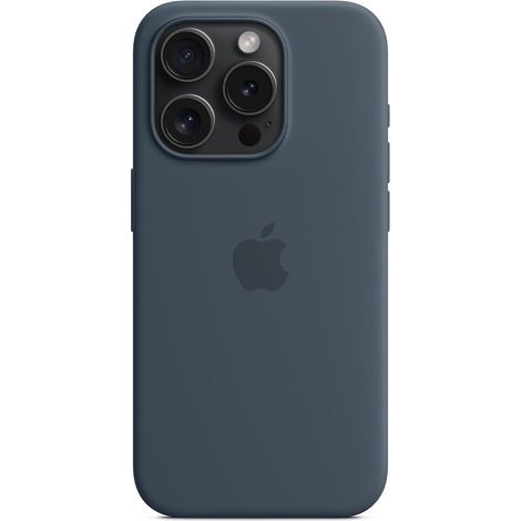 Coque magnétique en silicone compatible MagSafe pour iPhone 15 Pro Max, bleu foncé. (1/3)