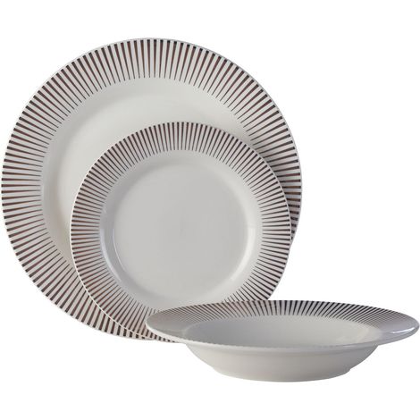 Interiors By Premier 12 Piece Spoke Porcelain Dinner Set,White Glazed Finish Dinnerware,Perfect For Daily Use or Special Occasion (1/5)