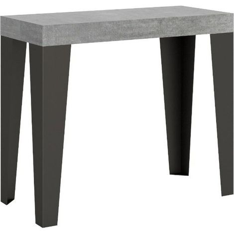 Console extensible gris béton et pieds métal anthracite 14 personnes 40 à 300 cm Flavio (1/5)