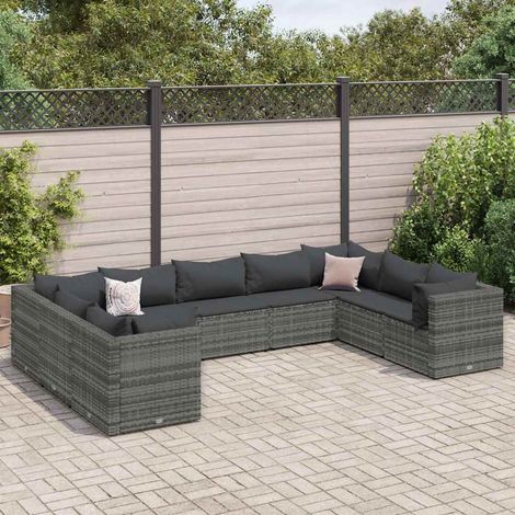 9-tlg. Garten-Lounge-Set mit Kissen Grau Poly Rattan vidaXL (1/5)