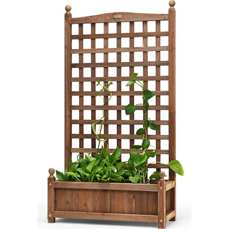 Fioriera con traliccio in legno di abete, vaso resistente alle intemperie per piante rampicanti, 63,5 x 28 x 122 cm (1/5)