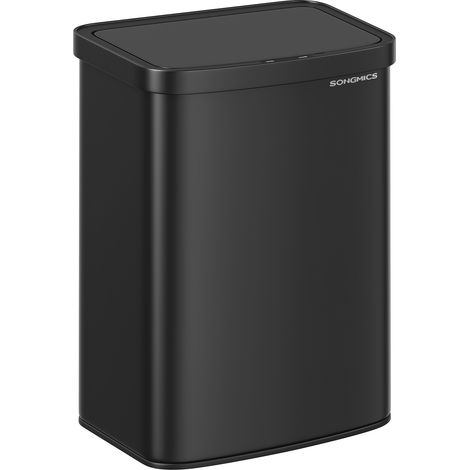 Songmics – Poubelle automatique 50 L en acier – Détecteur de mouvement – Filtres à charbon pour limitation des odeurs – Fermeture douce et silencieuse – Noir (1/5)
