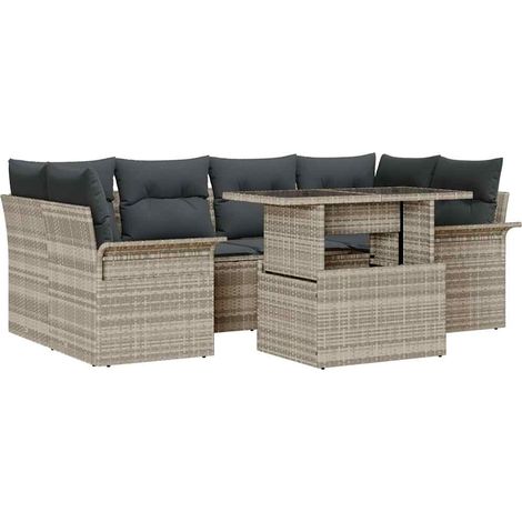 Maison Exclusive - Set Divano da Giardino 7 pcs Grigio chiaro Poly Rattan (1/5)