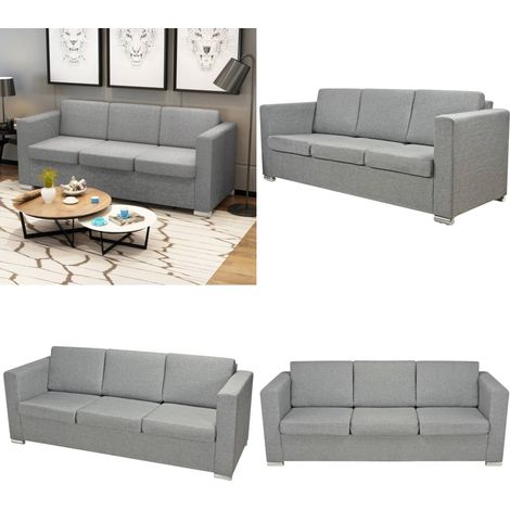 Canapé à 3 places Tissu Gris clair - Canapé 3 Places - Canapé Tissu - Canapé Gris - Canapé Design - Meuble Salon - Home & Living