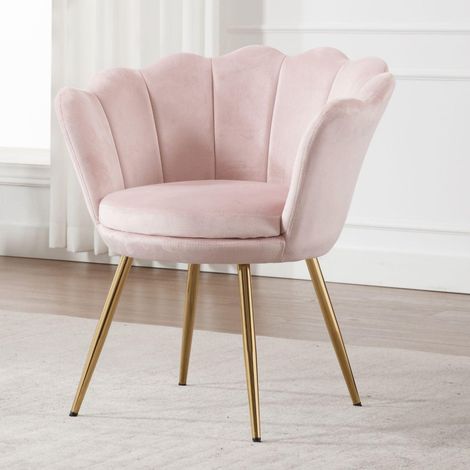 Samt Muschel Sessel mit goldenen Beinen, hellrosa (1/5)