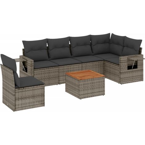 Set Divani da Giardino 7 pz con Cuscini Grigio in Polyrattan vidaXL (1/3)