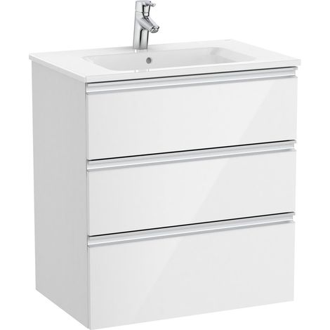 Meuble bas 3 tiroirs Unik + lavabo central THE GAP - ROCA Couleur : Blanc brillant - Dimensions : 705x460x763 mm (1/3)