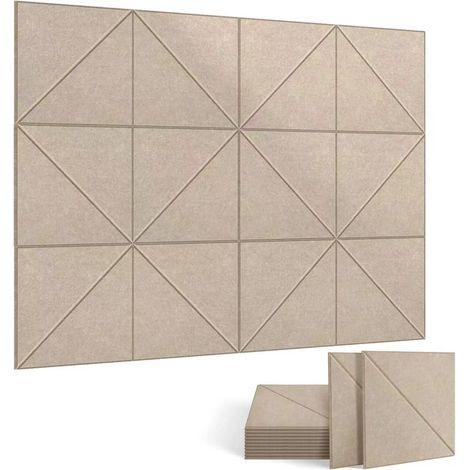 Lot de 12 panneaux acoustiques autocollants, rembourrage insonorisant en polyester, panneaux muraux insonorisants haute densité, 30 x 30 cm, abricot (1/5)
