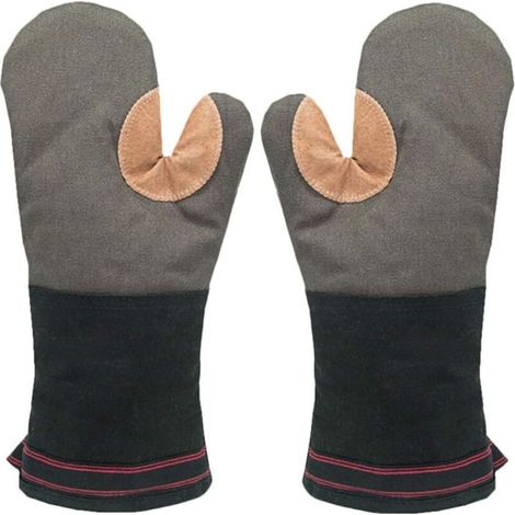 Doppelte Ofenhandschuhe, Ofenhandschuhe aus Leder, Universal-Grillhandschuhe, hitzebeständige Küchenhandschuhe, lange und dicke, weiche Baumwoll-Ofenhandschuhe für C (1/5)