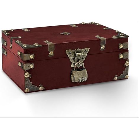 Coffre Tresor Bois,Boite Tresor Code,24x17x9.5cm,Coffre Trésor,Rangement,Décoration,Rouge (1/5)