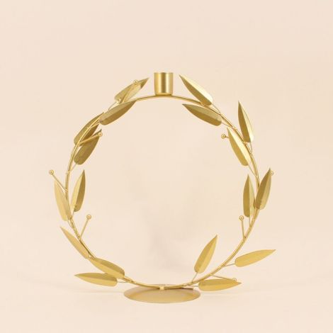 Bougeoir rond feuilles dorées 30cm (1/5)