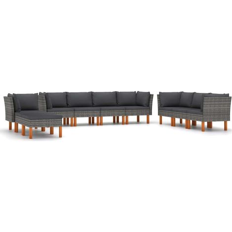 Maison Exclusive - Set Divani da Giardino 10 pz con Cuscini in Polyrattan Grigio (1/5)