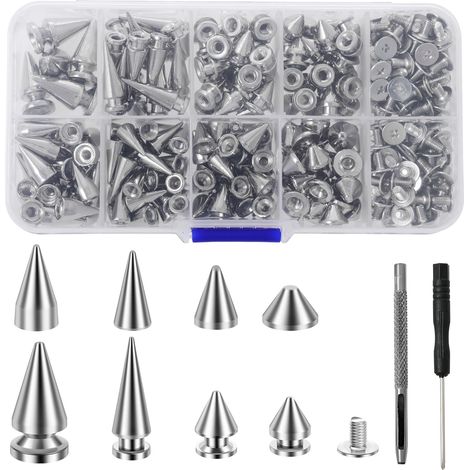 359 Rivetti conici appuntiti in stile punk - Bulloni in metallo con guaina per lavorazione della pelle e calzature (1/5)