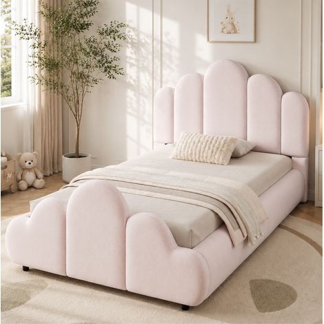 Kinderbett 216x106x89 cm rosa aus Samt mit gepolstertem Kopfteil und abgerundeten Ecken (1/5)