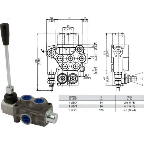 Distributore monoblocco in ghisa 1 leva 3/8 tipo ML predisposto per carry over - 80005 (1/2)