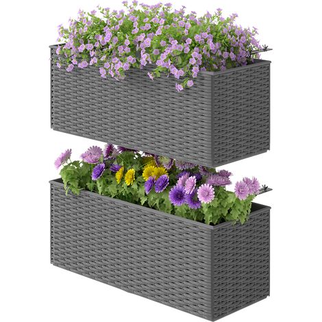 Two Grey Rattan-Style Planters for Home and Garden Decor