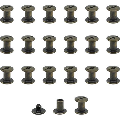 Lot de 20 vis Chicago M5x8mm Vis de reliure Rivet à clous en métal Vis Chicago à tête cruciforme pour ceinture en cuir Bricolage Livre de scrapbooking couleur bronze (1/5)