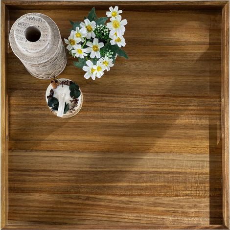Plateau de Service Grand Bois: Vintage Carré Plateaux Decoratif Table Xxl pour Salon Table Basse Pouf 50cm Plateau Poignées pour Cuisine Ilot Central (1/5)