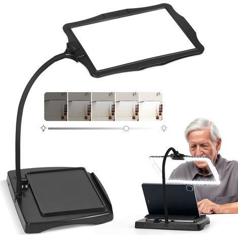 Loupe rechargeable avec lumière et support, 48 LED pleine page, lampe de bureau, grande page détachable pour personnes âgées à faible vue, lecture, réparation, bricolage, peinture (1/5)