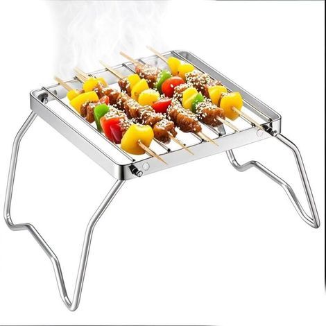 Griglia di cottura pieghevole: accessorio portatile in acciaio inox per campeggio, escursioni, picnic e barbecue all'aperto. (1/4)