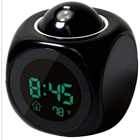 Réveil à Projection pour Chambre à Coucher,Radio-réveil avec Projection sur Mur Au Plafond avec Chargeur USB, Réveil à Projection à Fonction Vocale LED(Noir + câble USB) (1/5)