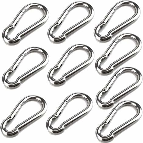 10 Mousquetons De 40 Mm X 4 Mm, Mousqueton En Acier Inoxydable 304 Avec Mousqueton, Capacité De Charge Jusqu'À Environ 80 Kg. (1/5)