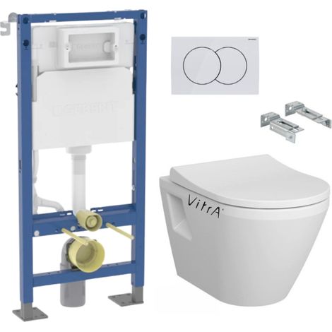 Pack Autoportant Bati-support Geberit Duofix + WC sans bride Vitra Integra + Abattant softclose + Plaque blanche (1/5)