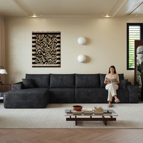 Divano angolare modulare senza struttura rigida da 340 cm con chaise longue a L, divano modulare moderno con seduta profonda, nessun montaggio richiesto, divani a compressione per soggiorno, camera da (1/5)