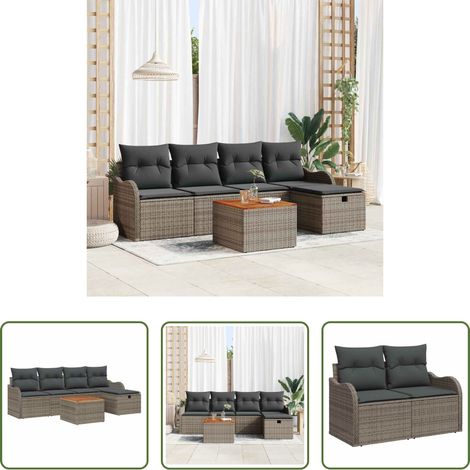 Gartentisch - Gartensofa-set mit Kissen mit Speicher 6 pcs Grau Poly Rattan (1/5)