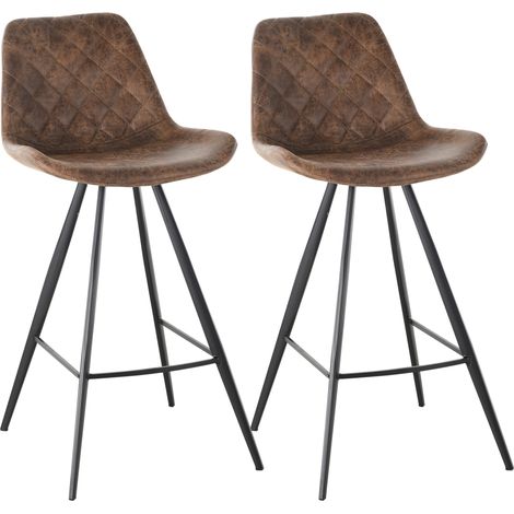 Set Of 2 Bar Stools Vintage Microfiber Cloth Tub Seats Padded Comfortable Steel Frame Footrest Quilted Home Bar Cafe Kitchen Chair Stylish Brown (1/5)