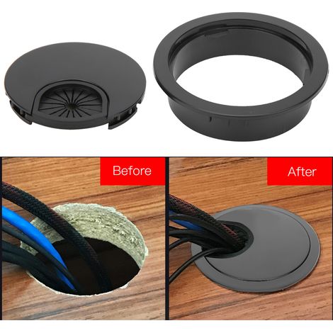 10 Pièces de Passe-fils Noir Brillant pour Bureau, Organisateur de Câbles en Plastique ABS, Diamètre 60mm (1/5)