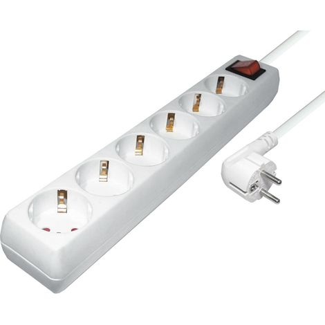 6-fach Steckdosenleiste cee 7/7 Stecker mit Schalter, beleuchtet, 1,4 m, weiß (1/2)